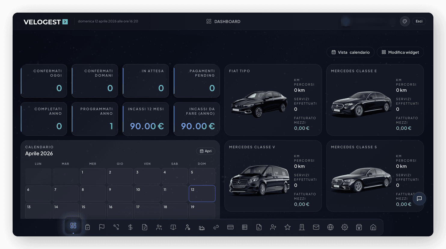 VELOGEST dashboard with fleet and calendar