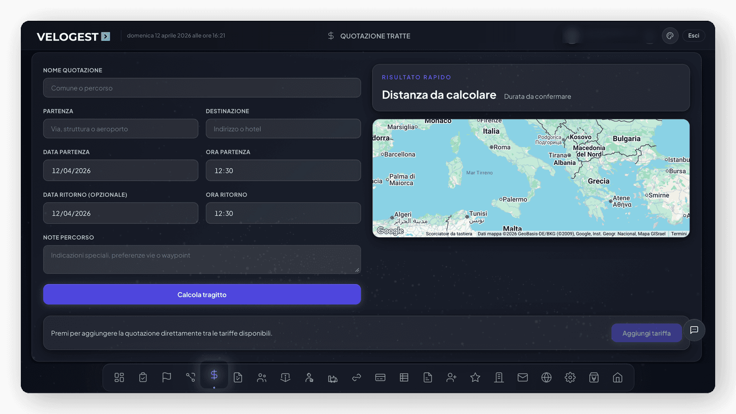 Route quoting with interactive map